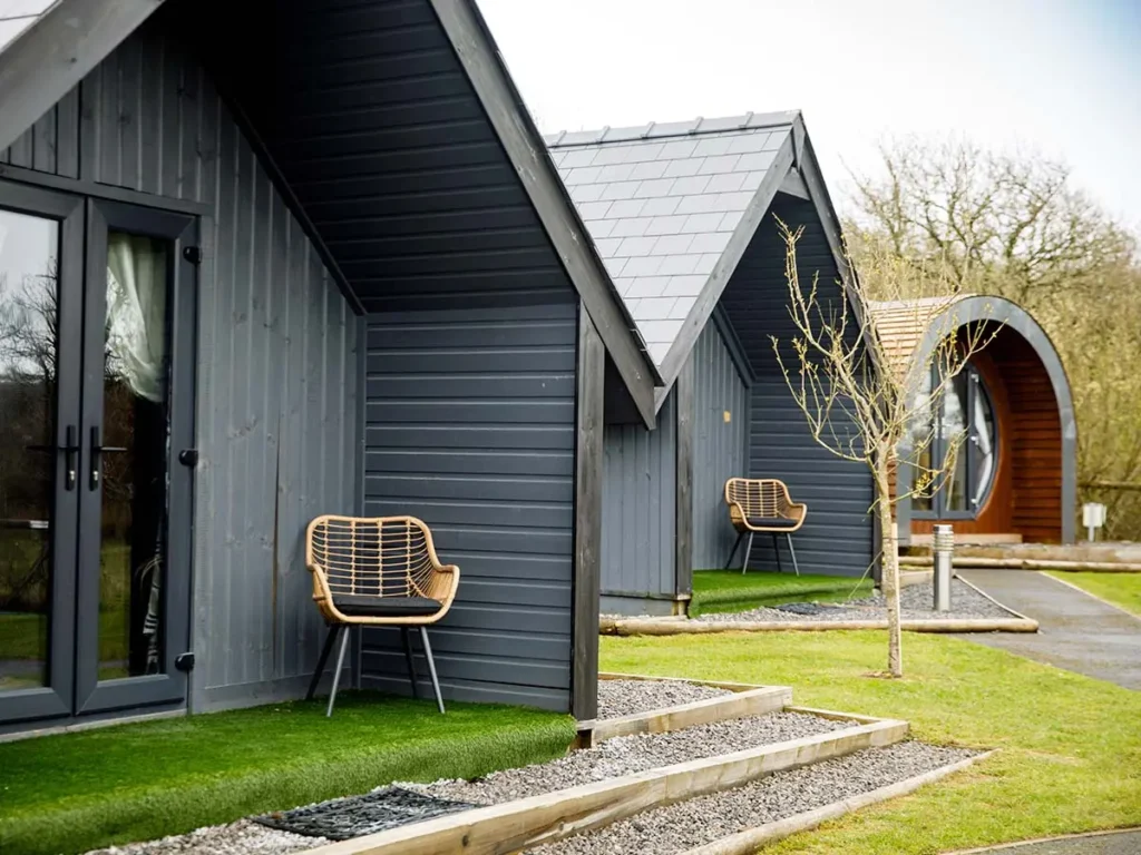 Garden pods outside Gower retreats